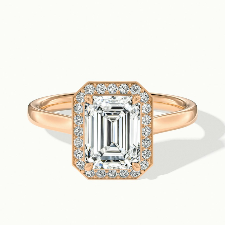 Lara 2 Carat Emerald Cut Halo Moissanite Diamond Ring in 10k Rose Gold
