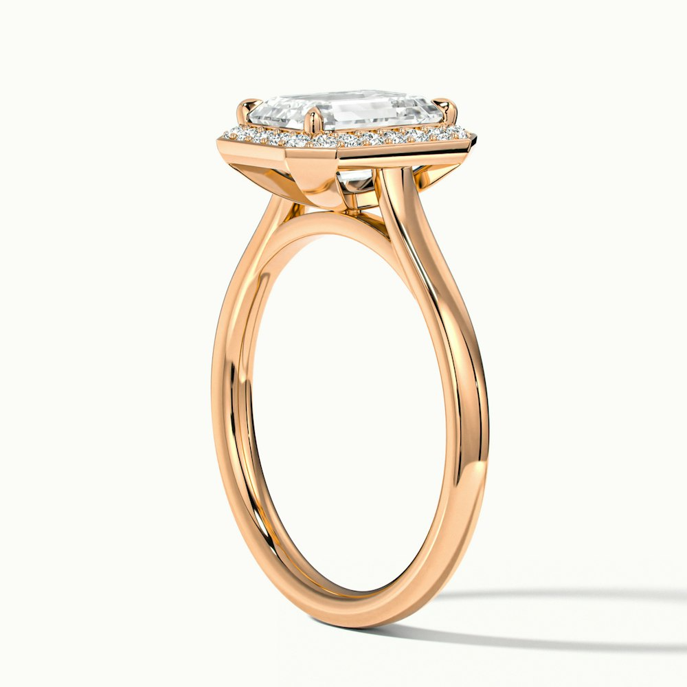 Lara 2 Carat Emerald Cut Halo Moissanite Diamond Ring in 10k Rose Gold