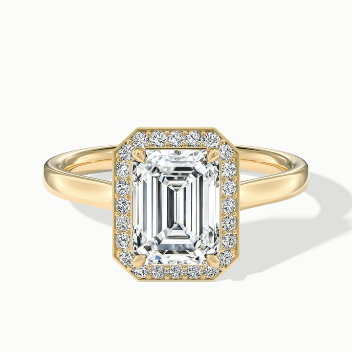 Ila 5 Carat Emerald Cut Halo Lab Grown Engagement Ring in 18k Yellow Gold