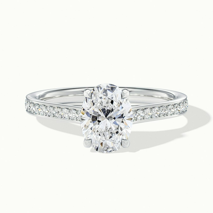 Carla 5 Carat Oval Cut Solitaire Pave Moissanite Diamond Ring in 10k White Gold