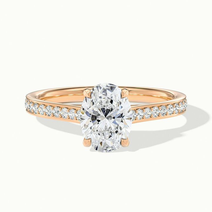 Carla 3 Carat Oval Cut Solitaire Pave Moissanite Diamond Ring in 10k Rose Gold