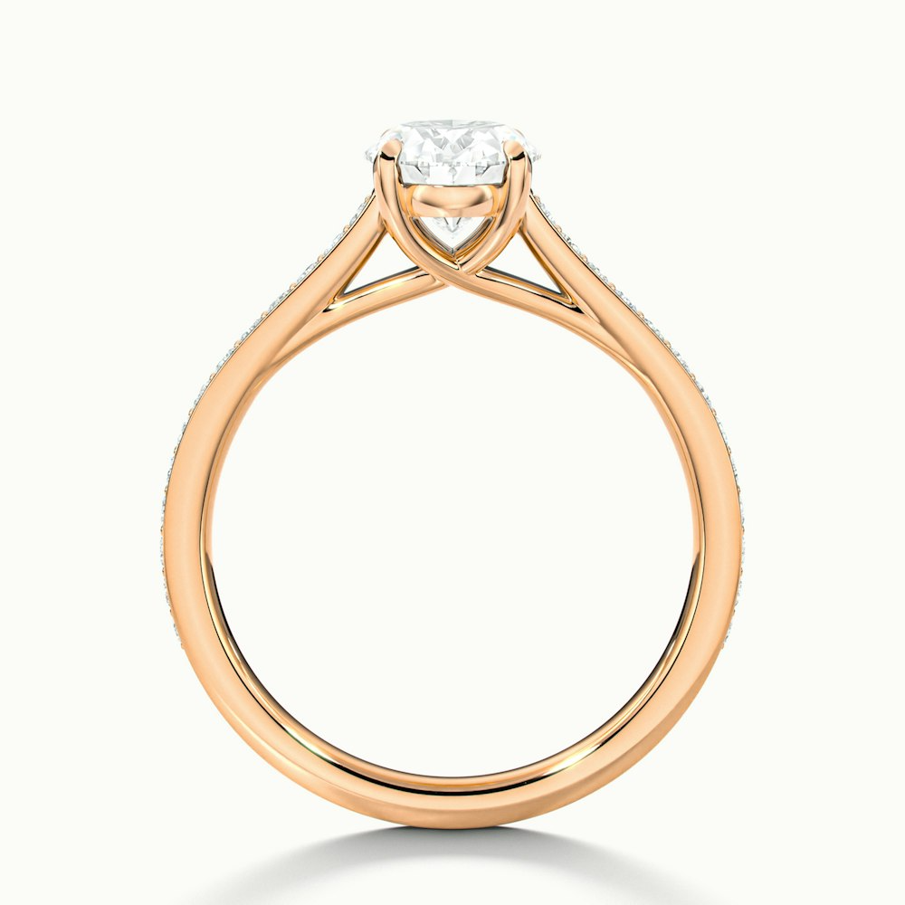 Carla 3 Carat Oval Cut Solitaire Pave Moissanite Diamond Ring in 18k Rose Gold