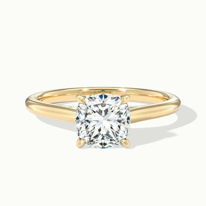 Aisha 2 Carat Cushion Cut Solitaire Moissanite Diamond Ring in 10k Yellow Gold
