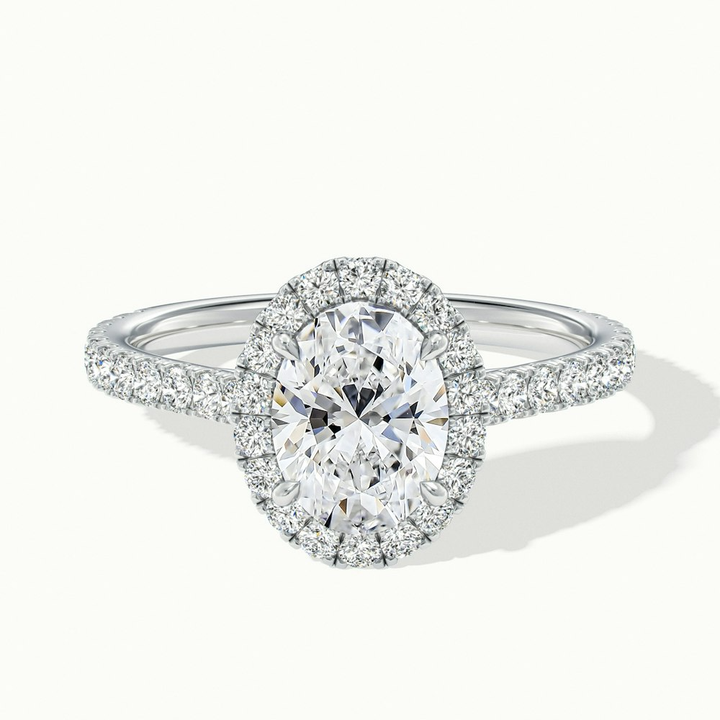 Zia 5 Carat Oval Halo Pave Lab Grown Engagement Ring in 10k White Gold