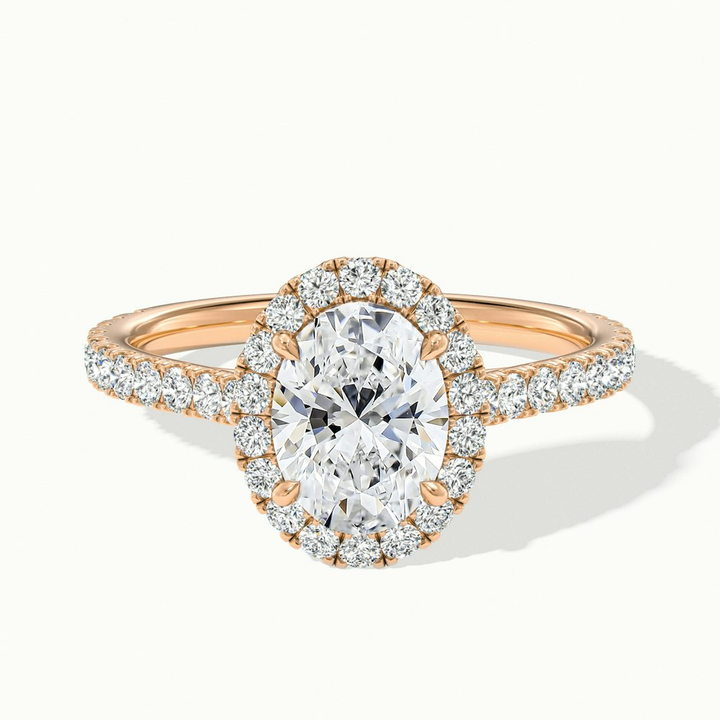 Zia 4 Carat Oval Halo Pave Lab Grown Engagement Ring in 14k Rose Gold