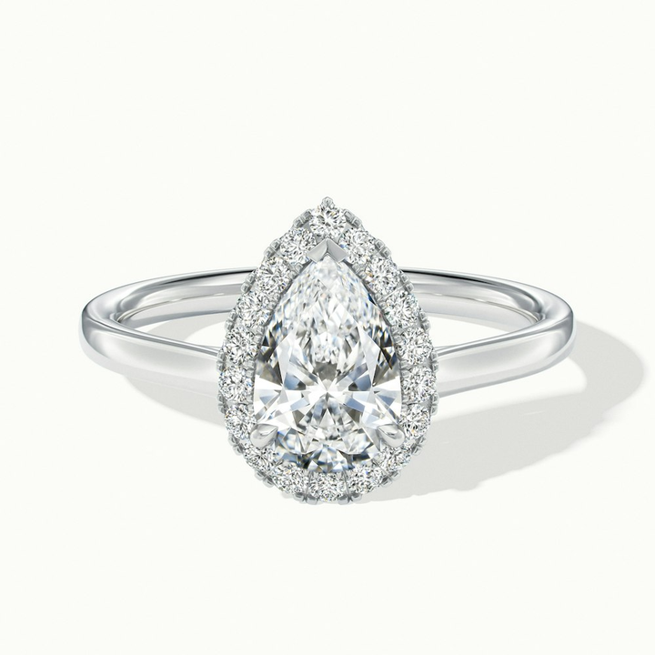 Arya 2 Carat Pear Halo Moissanite Diamond Ring in 14k White Gold