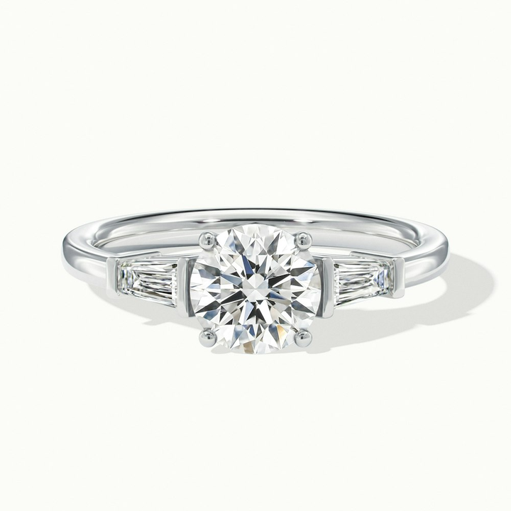 Hope 1 Carat Round 3 Stone Moissanite Diamond Ring With Side Baguette Diamonds in Platinum