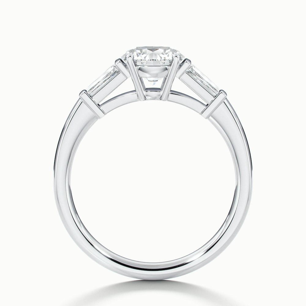Carly 1 Carat Round 3 Stone Lab Grown Engagement Ring With Side Baguette Diamonds in 10k White Gold