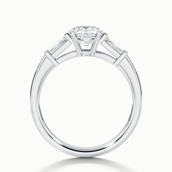 Carly 2 Carat Round 3 Stone Lab Grown Engagement Ring With Side Baguette Diamonds in 14k White Gold