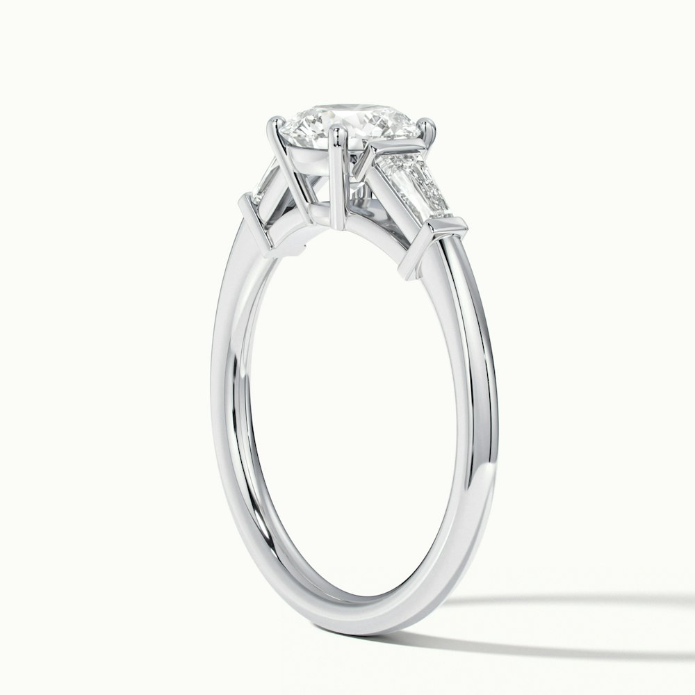 Carly 5 Carat Round 3 Stone Lab Grown Engagement Ring With Side Baguette Diamonds in 10k White Gold