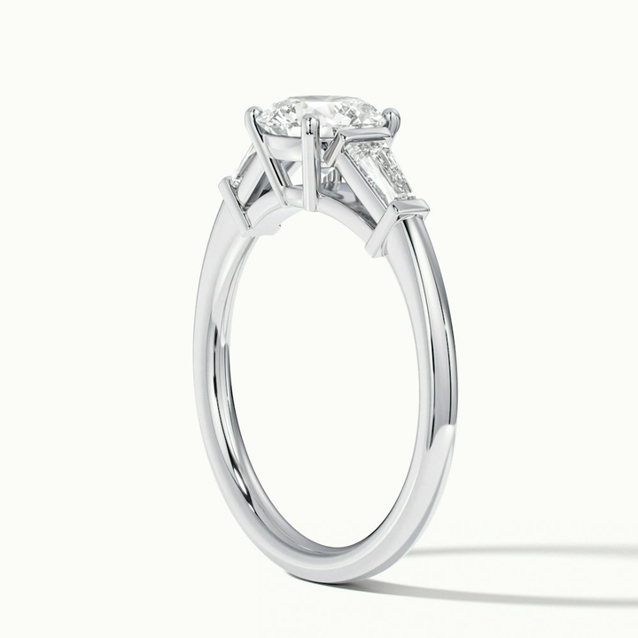 Carly 1 Carat Round 3 Stone Lab Grown Engagement Ring With Side Baguette Diamonds in 10k White Gold