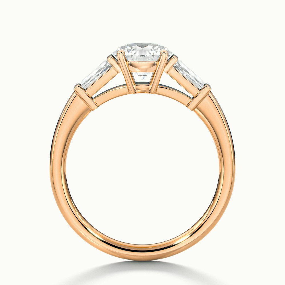 Hope 5 Carat Round 3 Stone Moissanite Diamond Ring With Side Baguette Diamonds in 18k Rose Gold