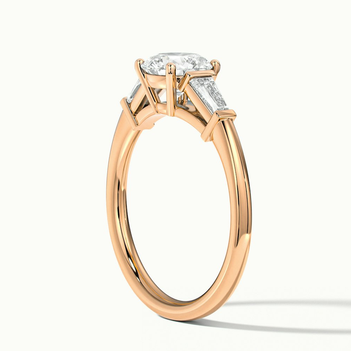 Hope 3 Carat Round 3 Stone Moissanite Diamond Ring With Side Baguette Diamonds in 10k Rose Gold