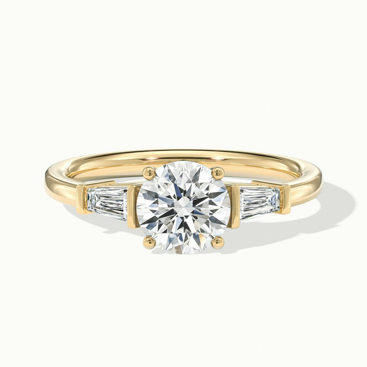 Carly 2.5 Carat Round 3 Stone Lab Grown Engagement Ring With Side Baguette Diamonds in 10k Yellow Gold