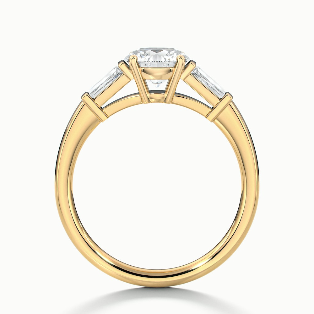 Hope 1 Carat Round 3 Stone Moissanite Diamond Ring With Side Baguette Diamonds in 10k Yellow Gold
