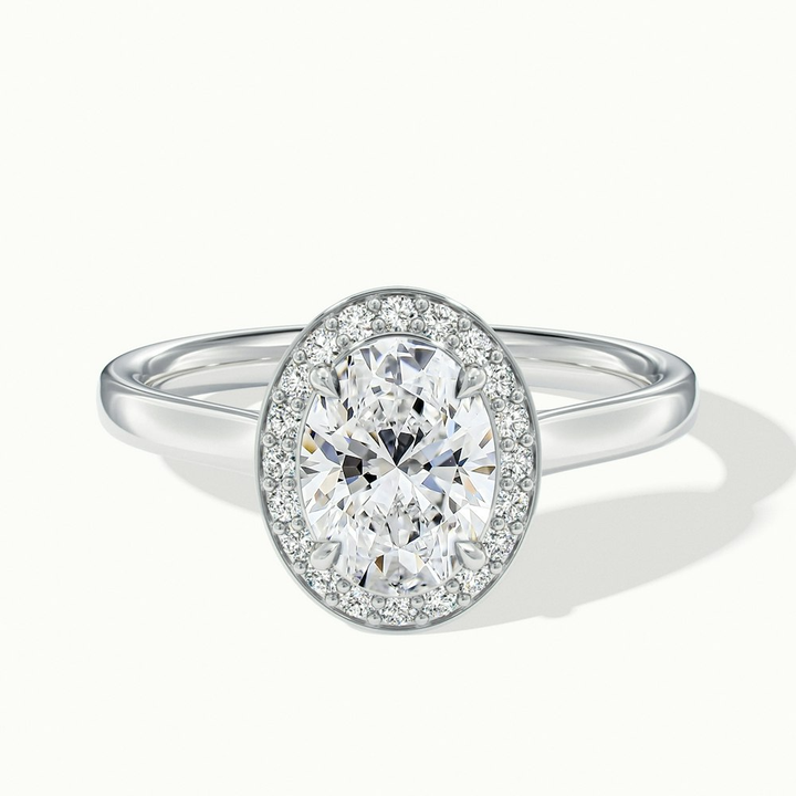 Carol 5 Carat Oval Cut Halo Lab Grown Engagement Ring in 18k White Gold