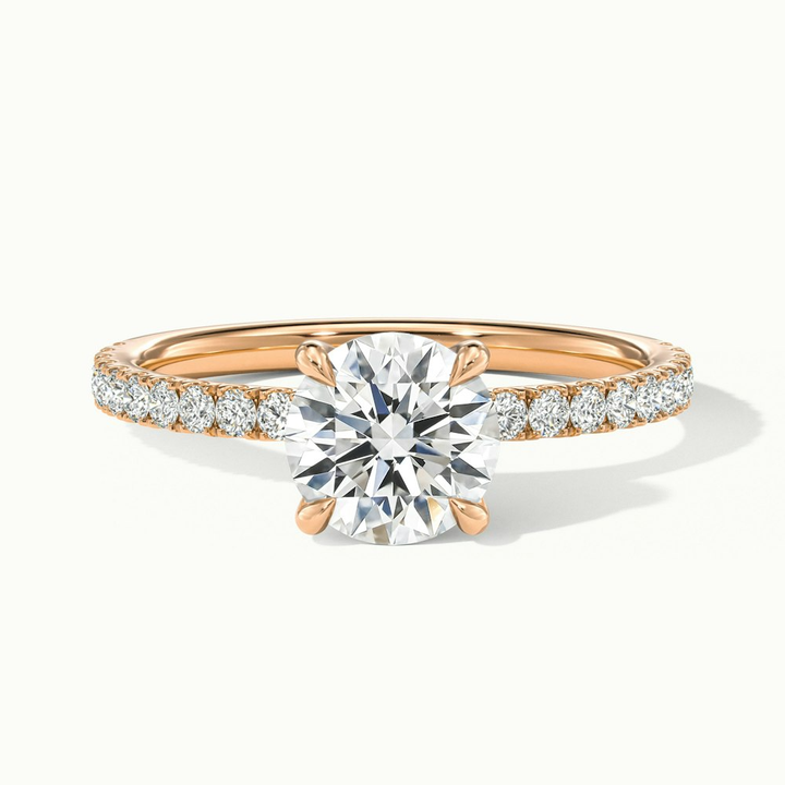 Nora 3 Carat Round Hidden Halo Scallop Moissanite Diamond Ring in 10k Rose Gold