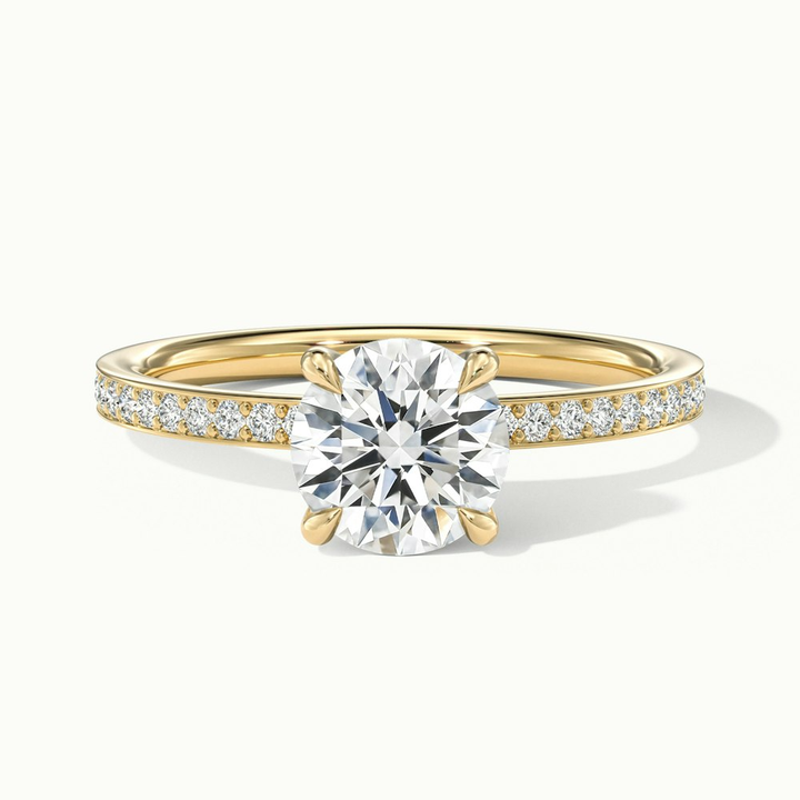 Cris 1 Carat Round Hidden Halo Pave Lab Grown Engagement Ring in 10k Yellow Gold