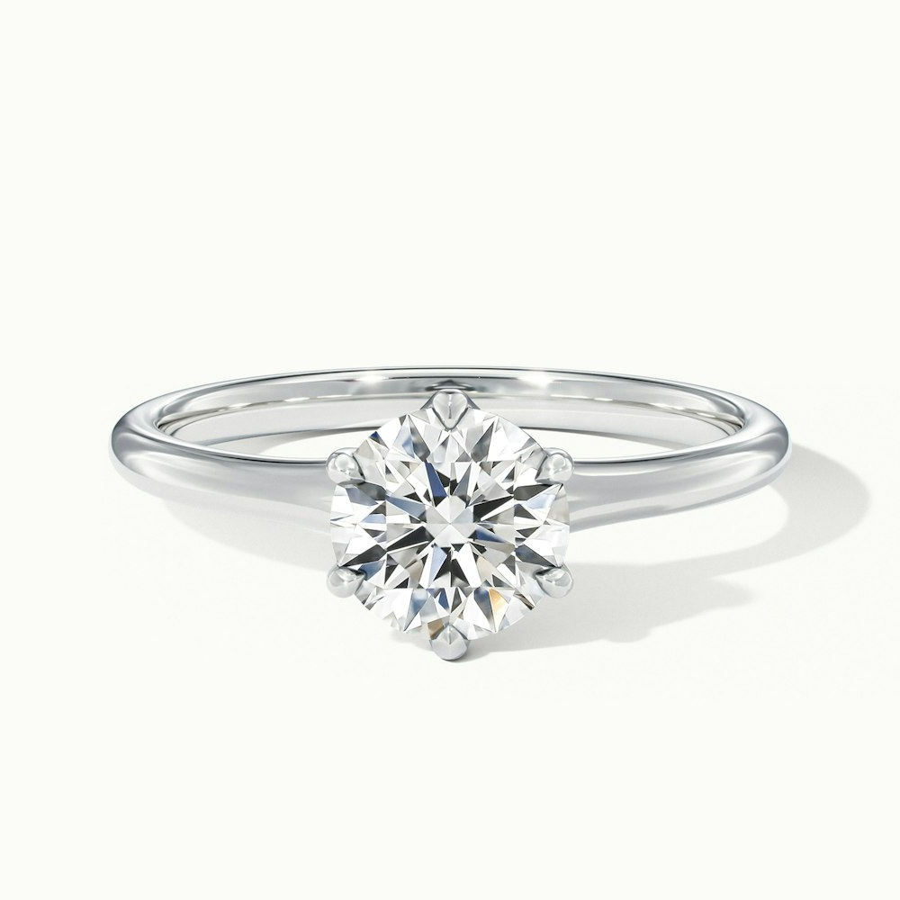 June 1 Carat Round Solitaire Moissanite Diamond Ring in Platinum