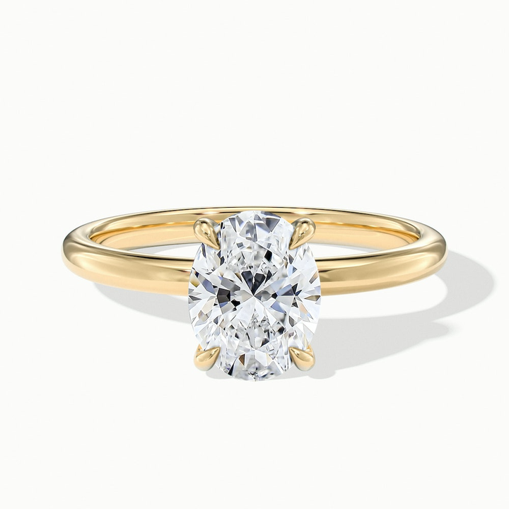 Jade 1 Carat Oval Cut Solitaire Moissanite Diamond Ring in 14k Yellow Gold