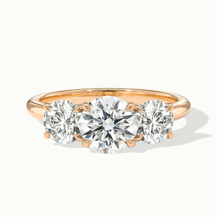 Iara 3 Carat Round Three Stone Lab Grown Engagement Ring in 10k Rose Gold