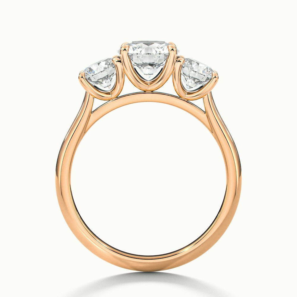 Iris 5 Carat Round Three Stone Moissanite Diamond Ring in 18k Rose Gold