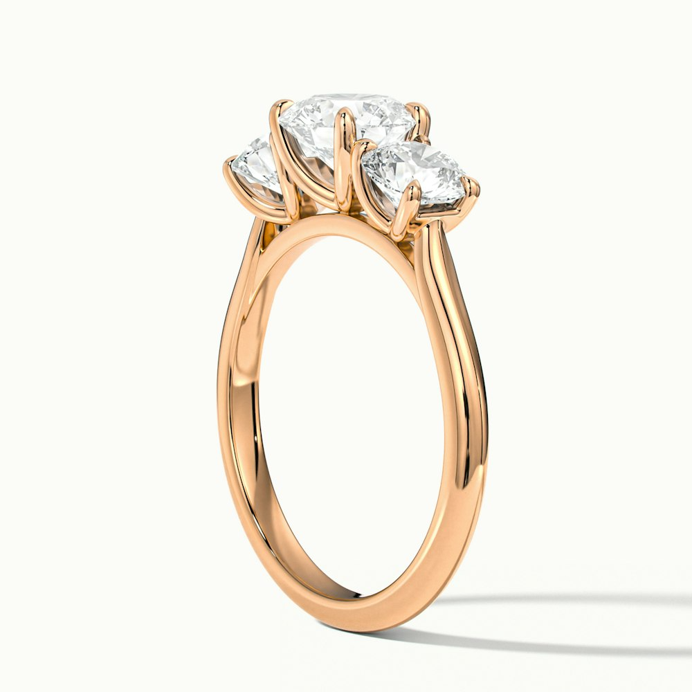 Iris 5 Carat Round Three Stone Moissanite Diamond Ring in 18k Rose Gold