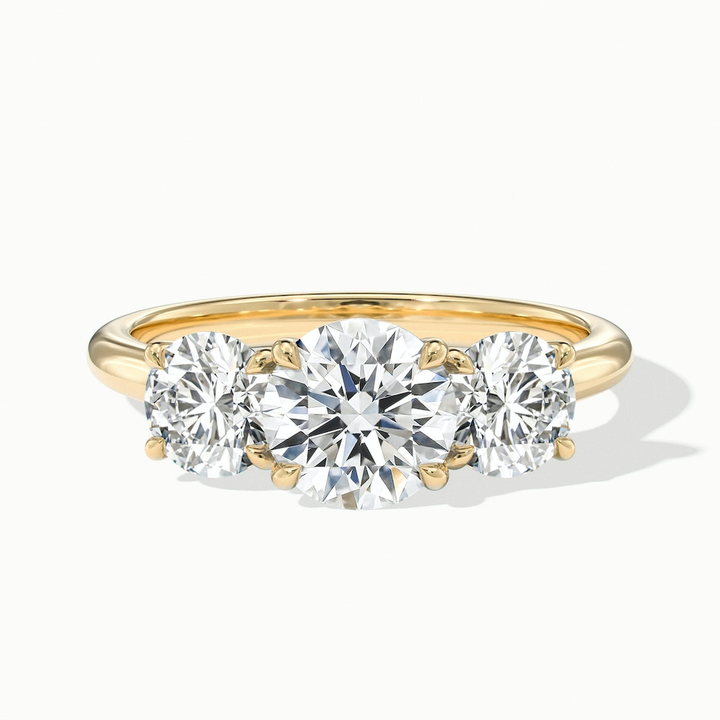 Iara 1 Carat Round Three Stone Lab Grown Engagement Ring in 10k Yellow Gold