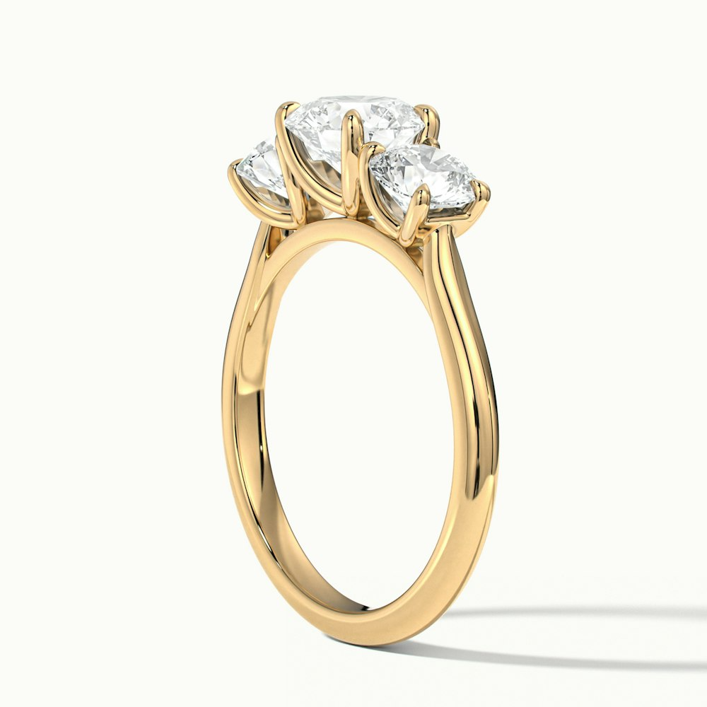 Iris 1 Carat Round Three Stone Moissanite Diamond Ring in 10k Yellow Gold