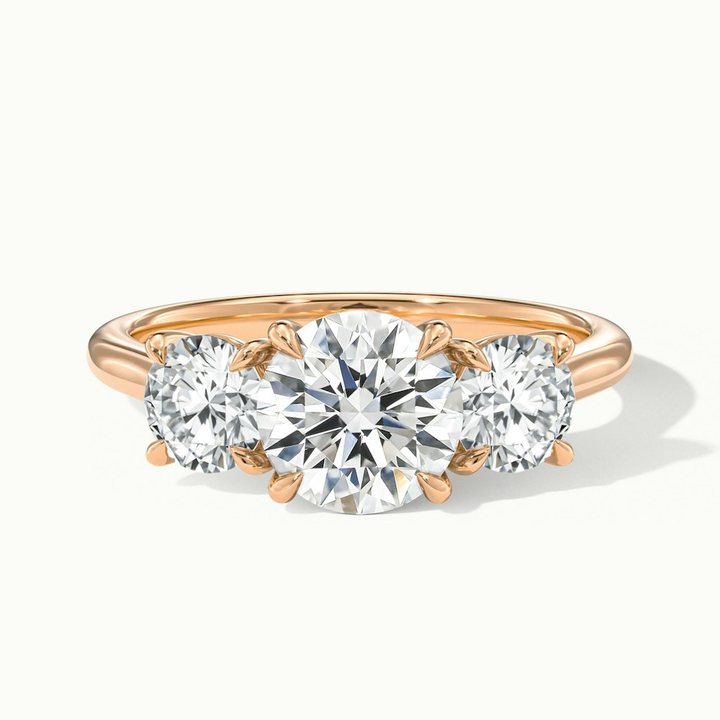 Hana 3 Carat Round Three Stone Moissanite Diamond Ring in 10k Rose Gold