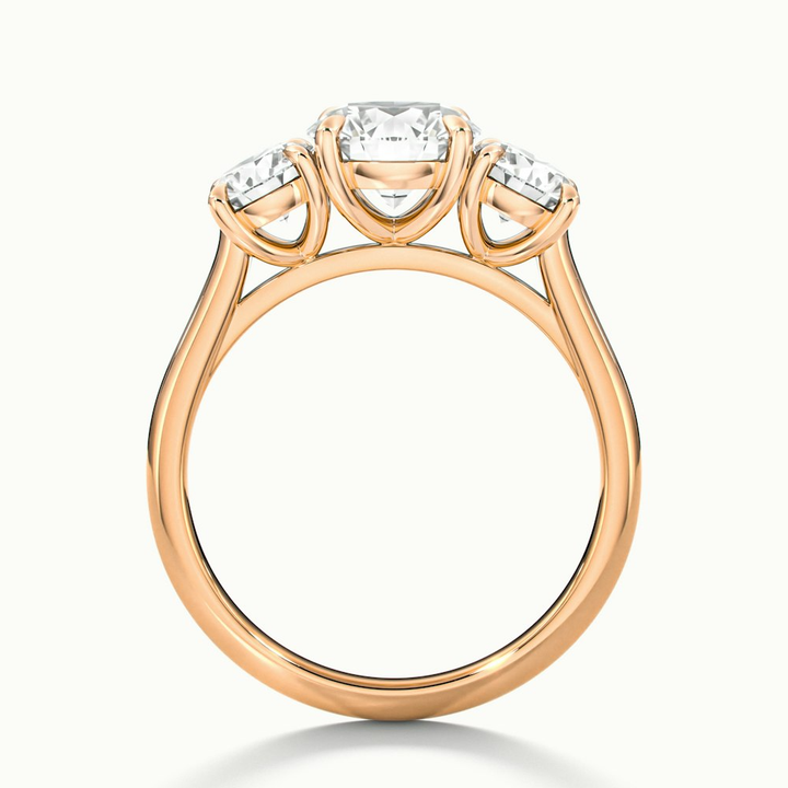 Hana 3 Carat Round Three Stone Moissanite Diamond Ring in 10k Rose Gold