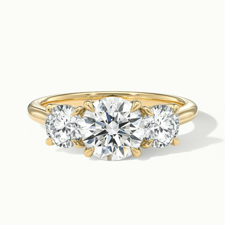 Ira 3 Carat Round Three Stone Lab Grown Engagement Ring in 10k Yellow Gold