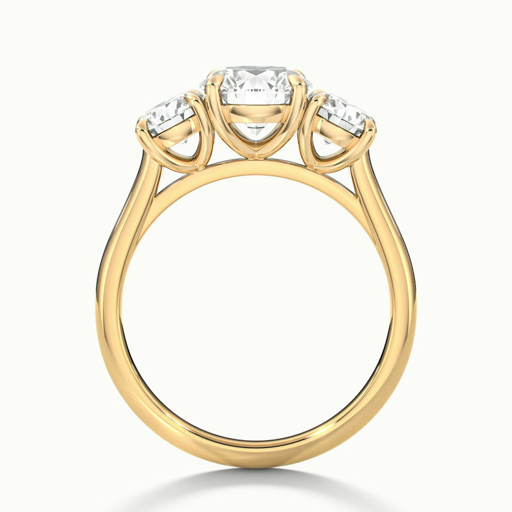 Hana 2 Carat Round Three Stone Moissanite Diamond Ring in 14k Yellow Gold