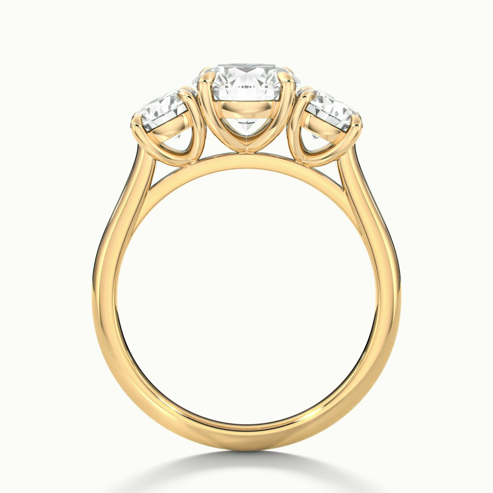 Hana 2.5 Carat Round Three Stone Moissanite Diamond Ring in 10k Yellow Gold