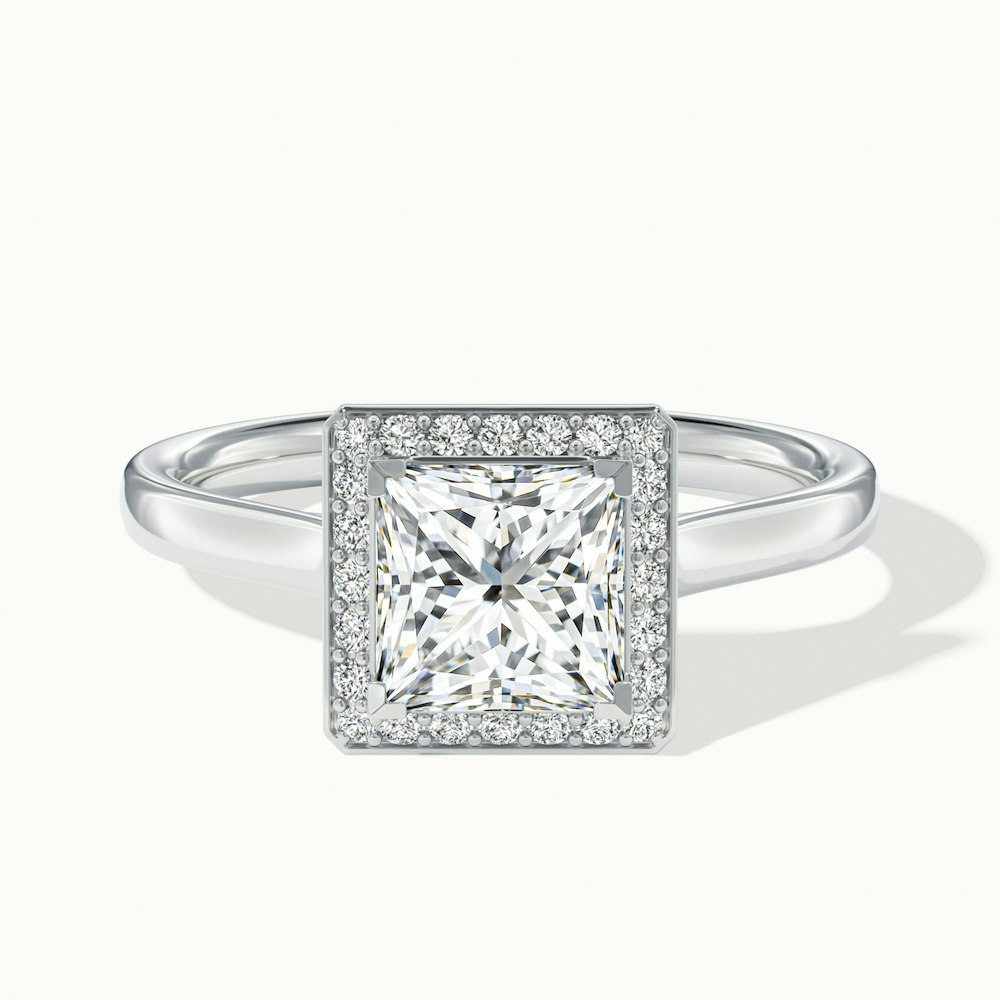 Fiona 1 Carat Princess Cut Halo Pave Moissanite Diamond Ring in Platinum