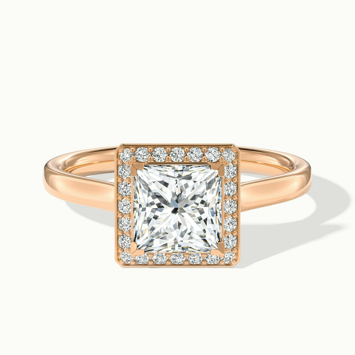 Kelly 5 Carat Princess Cut Halo Pave Lab Grown Engagement Ring in 18k Rose Gold