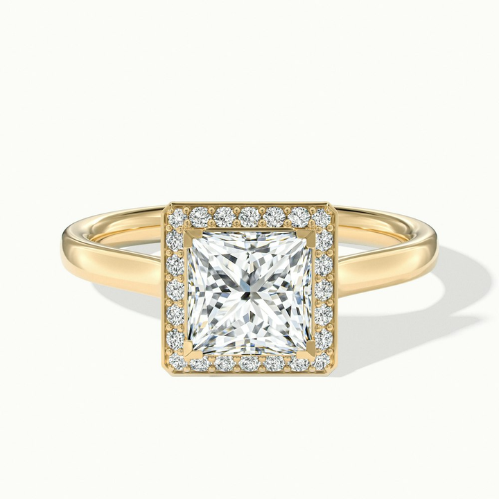 Kelly 3 Carat Princess Cut Halo Pave Lab Grown Engagement Ring in 10k Yellow Gold