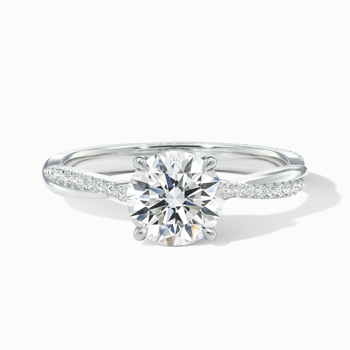 Elle 2 Carat Round Cut Solitaire Scallop Lab Grown Engagement Ring in 10k White Gold