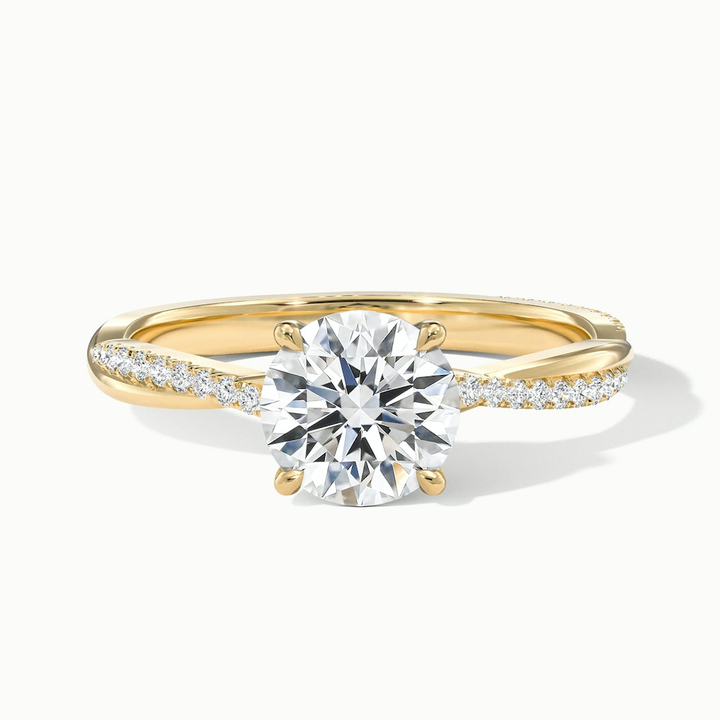 Amy 1 Carat Round Cut Solitaire Scallop Moissanite Diamond Ring in 10k Yellow Gold
