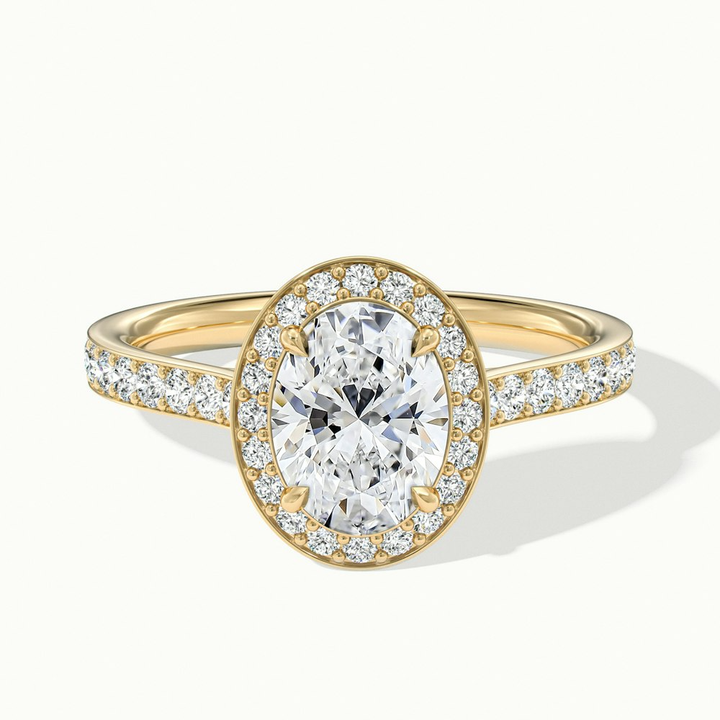 Emily 1 Carat Oval Halo Pave Moissanite Diamond Ring in 14k Yellow Gold
