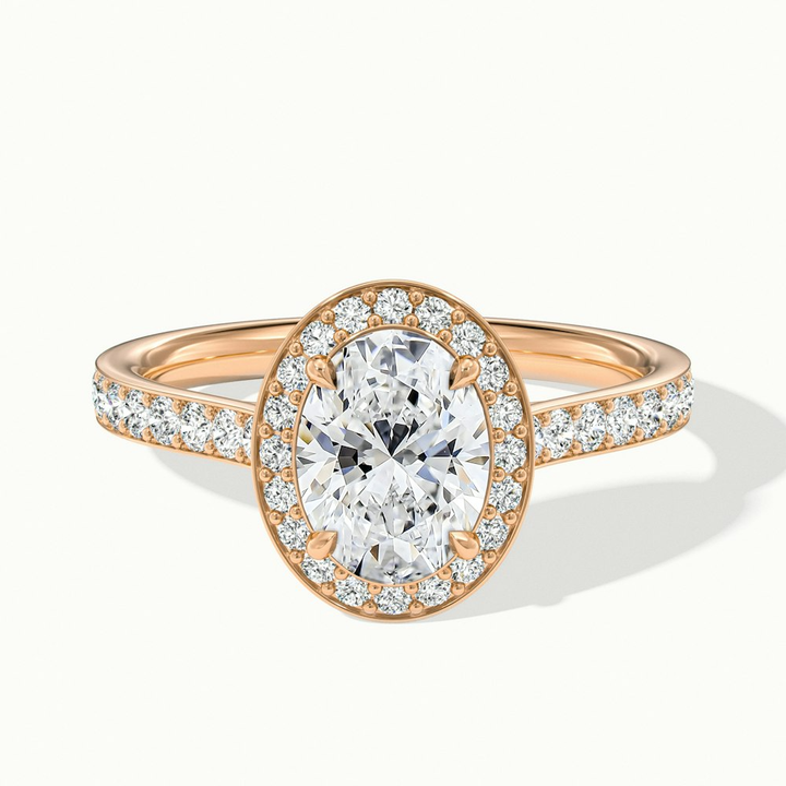 Emily 2 Carat Oval Halo Pave Moissanite Diamond Ring in 14k Rose Gold