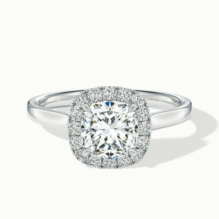 Dina 1 Carat Cushion Cut Halo Moissanite Diamond Ring in 10k White Gold