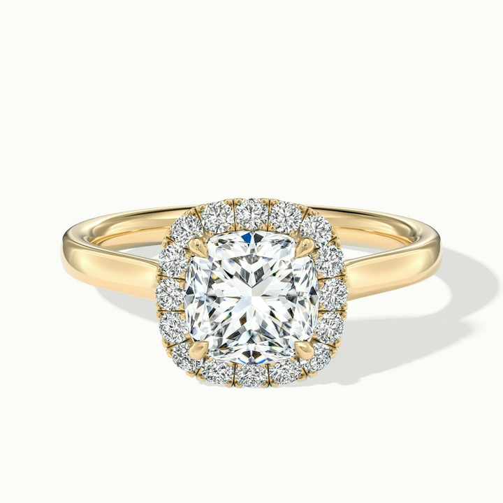 Dina 3 Carat Cushion Cut Halo Moissanite Diamond Ring in 10k Yellow Gold
