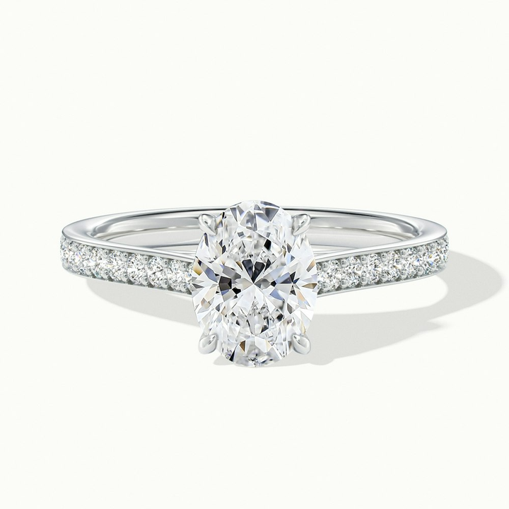 Jessy 1 Carat Oval Cut Solitaire Pave Lab Grown Engagement Ring in 14k White Gold