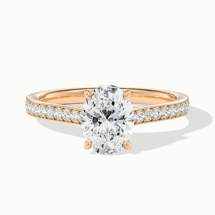 Dallas 2.5 Carat Oval Cut Solitaire Pave Moissanite Diamond Ring in 18k Rose Gold