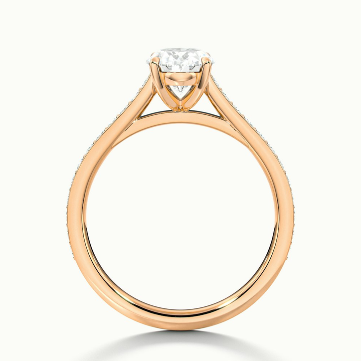 Jessy 1.5 Carat Oval Cut Solitaire Pave Lab Grown Engagement Ring in 10k Rose Gold