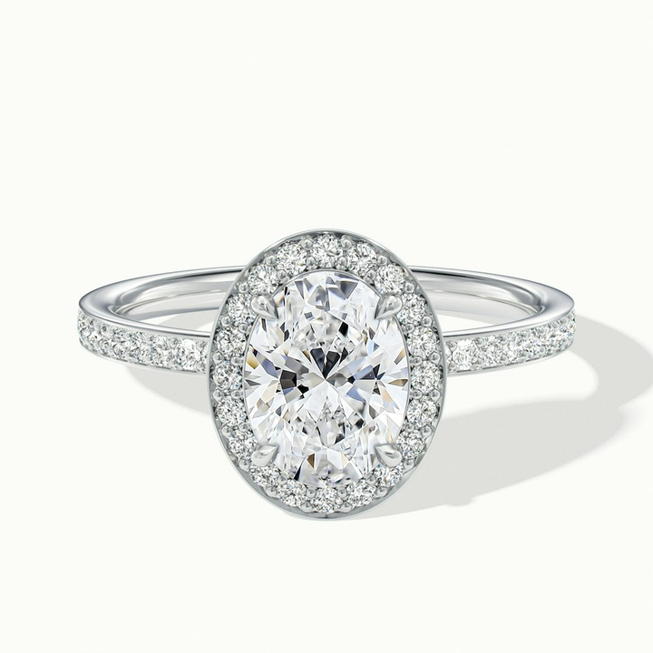 Claudia 5 Carat Oval Halo Pave Moissanite Diamond Ring in 18k White Gold