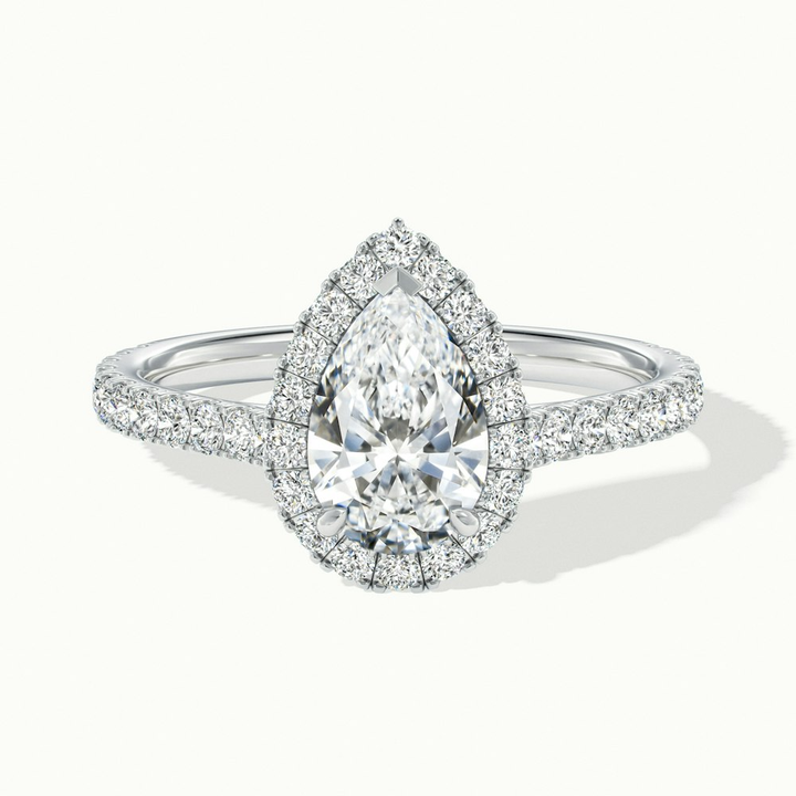 Aria 2 Carat Pear Shaped Halo Lab Grown Engagement Ring in 14k White Gold