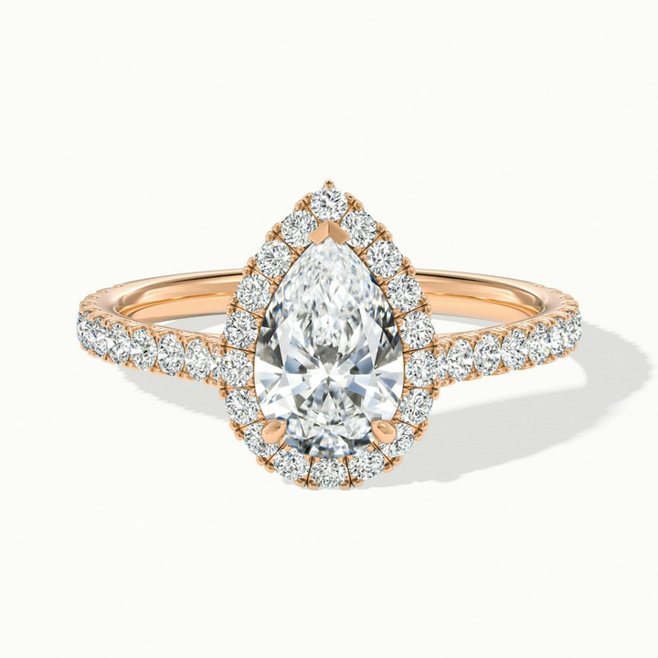 Cindy 3 Carat Pear Shaped Halo Moissanite Diamond Ring in 10k Rose Gold