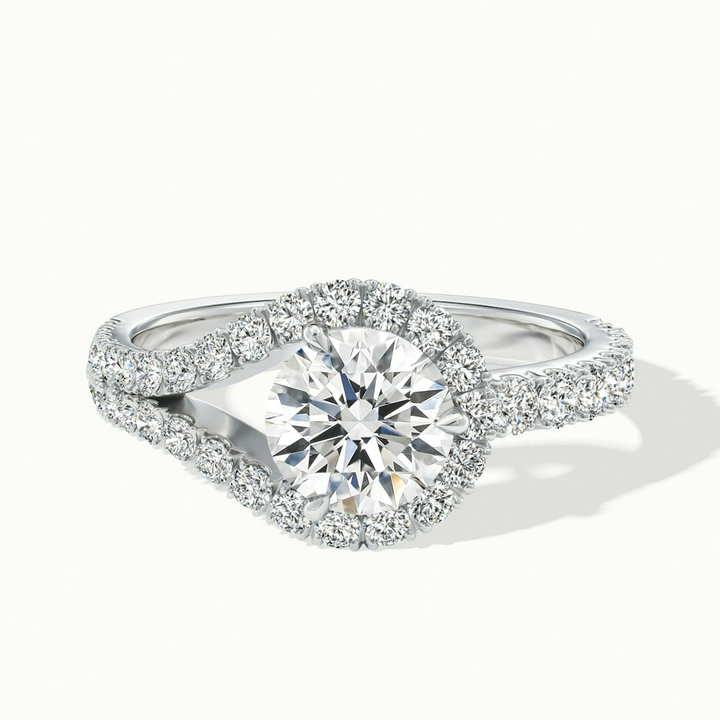 Betti 4 Carat Round Halo Scallop Lab Grown Engagement Ring in 10k White Gold